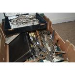 Box containing a quantity of various silver plated flatware including some cased sets