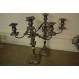 Pair of silver plated on copper three branch candelabra