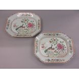 Pair of Chinese octagonal famille rose porcelain plates,