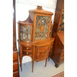 Edwardian mahogany crossbanded and marquetry inlaid display / side cabinet,