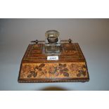 19th Century Tunbridge ware and rosewood single bottle inkstand,