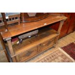 1930's Oak monks bench with a fold-over top above two panelled doors