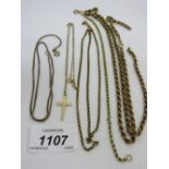 Five various 9ct gold neck chains,