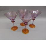 Set of four large mid 20th Century Venetian glass cocktail glasses