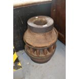 Large antique wooden iron bound cart wheel hub