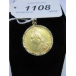 Victorian 1889 full sovereign in a 9ct gold pendant mount