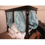 20th Century mahogany doll's four poster bed with drapes CONDITION REPORT 23ins x 18.