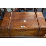 Rectangular wooden banded teak travel box CONDITION REPORT Internal measurements are