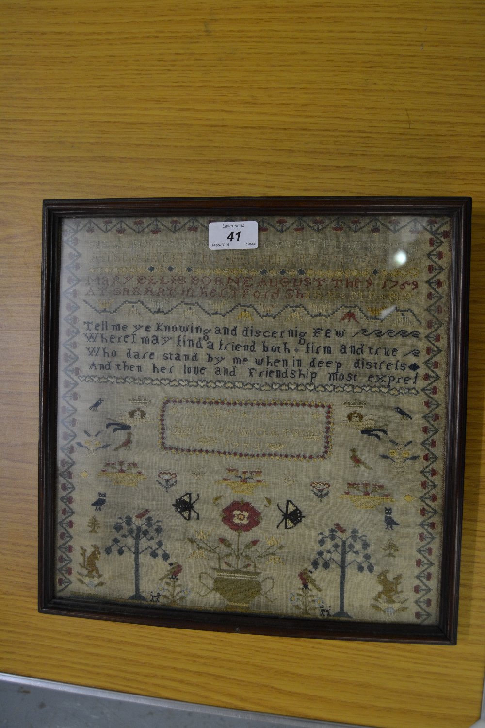 18th Century needlework sampler, signed Mary Ellis Emsworth, 1773, - Image 2 of 3