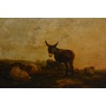 Pair of 19th Century oil on canvas, cattle, sheep and donkeys in a landscape, 12ins x 15ins,