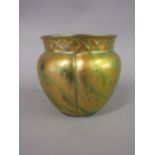 Zsolnay Pec gold and green lustre fluted bowl,