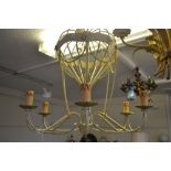 White painted metal work six branch chandelier