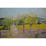 Margaret Harmsworth, oil on canvas, study of an orchard, signed, 19.5ins x 25.