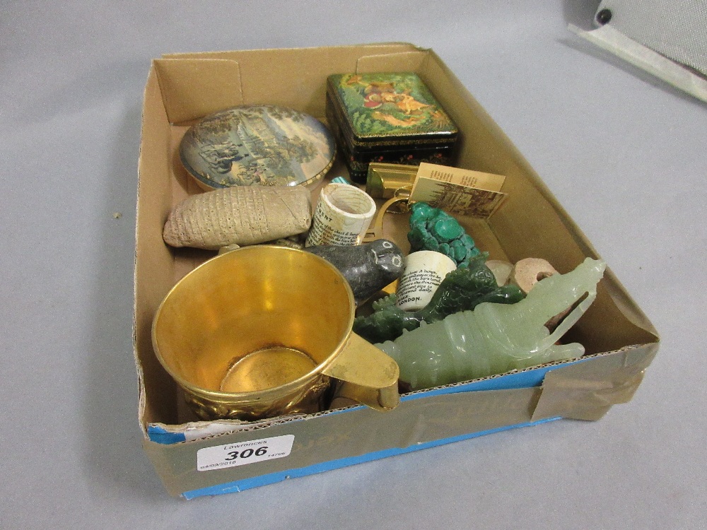 Pratt ware pot lid, seat of the Duke of Wellington, two items of carved jadeite,