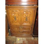 Reproduction American cherry wood side cabinet with two doors above two drawers