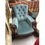 Victorian mahogany and button upholstered low seat nursing chair CONDITION REPORT