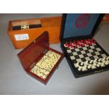 Cased set of miniature bone dominoes, possibly prisoner of war,