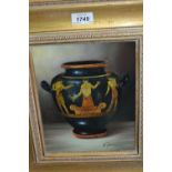 W. Strauss, pair of 20th Century oil on canvas, still life studies of vases, 9.5ins x 7.