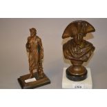 Small brown patinated spelter bust of Frederick the Great together with another similar of a