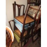 Set of four Edwardian mahogany and marquetry inlaid drawing room chairs on square tapered supports