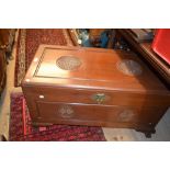 Mid 20th Century Chinese hardwood trunk of rectangular moulded form,