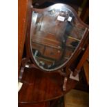 Mahogany and line inlaid shield shaped swing frame toilet mirror together with a small mahogany