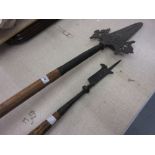 French cast metal halberd with wooden staff,