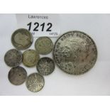 1935 Crown together with small silver and other coins