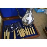 Cased set of six plated fish knives and forks,