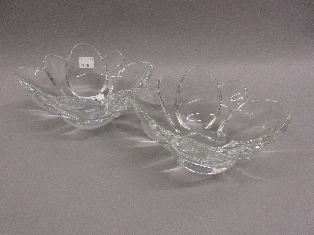 Pair of Daum clear glass oval sweetmeat dishes of foliate design, 6.