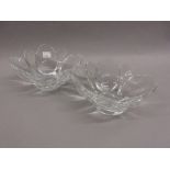 Pair of Daum clear glass oval sweetmeat dishes of foliate design, 6.