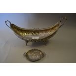 German 800 white metal boat shaped two handled vase,