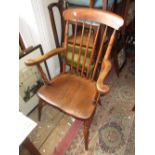 19th Century elm and beech stick back elbow chair on turned supports