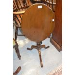 Small 19th Century mahogany oval pedestal table with a tripod base