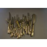 Near set of twelve 800 standard silver handled cake knives and forks (lacking one fork),