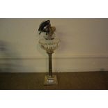 Silver plated Corinthian column oil lamp with glass well CONDITION REPORT The later