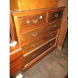 Late Victorian walnut straight front chest of two short and three long drawers with brass handles