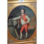 Pair of 20th Century oils on board, figures of 18th Century cricketers,