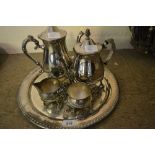 Silver plated teaset on tray