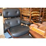 KMS Foxhunter furniture black buttoned rexine and plywood revolving chair with stool,