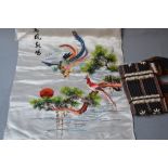 Silk work wall hanging embroidered with birds together with an Indian pouch