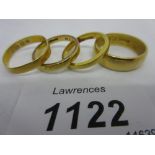 Four various 22ct gold wedding bands CONDITION REPORT 15g