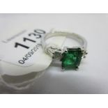 18ct White gold emerald and diamond ring, the emerald approximately 0.