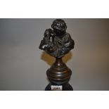 Small 19th Century Continental dark patinated bronze bust of two figures embracing,