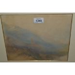 Albert Goodwin, watercolour with pen and ink, landscape at Martigny, siged, 8.5ins x 10.