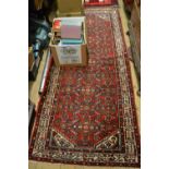 Small Hamadan rug with all-over Herati design on a red ground with borders,