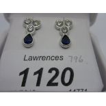 Pair of 18ct white gold sapphire and diamond earrings, the sapphires approximately 0.