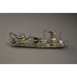 Five piece miniature silver half fluted design tea and coffee service including tray