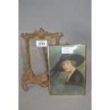 Ornate brass photograph frame with folding easel,