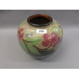 Large Royal Doulton ovoid vase with incised stylised floral decoration on a mottled green ground, 8.